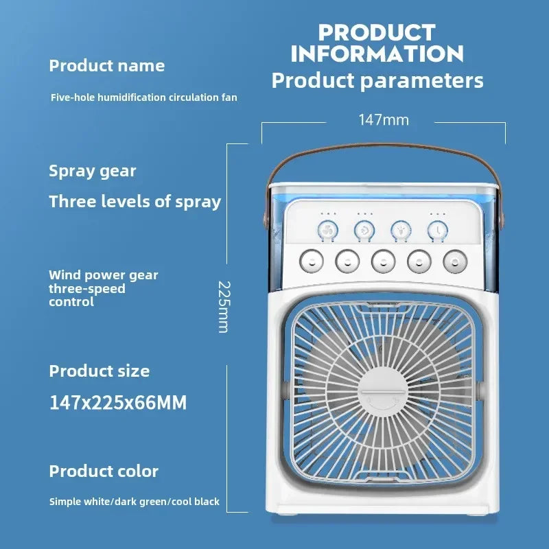 Portable 3 in 1 Mini AC Air Cooler Fan Humidifier with LED Light for Home Office Bedroom Camping Cooling