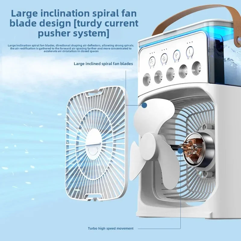 Portable 3 in 1 Mini AC Air Cooler Fan Humidifier with LED Light for Home Office Bedroom Camping Cooling