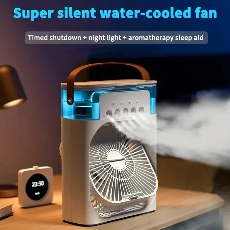 Summer Portable Cooling Fan  USB Electric Fan Air Cooler LED Night Light Water Mist Fun 3 In 1 Air Humidifier For Home