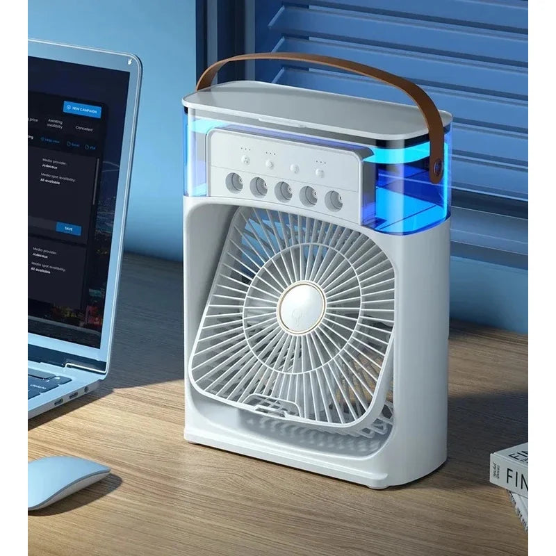 Summer Portable Cooling Fan  USB Electric Fan Air Cooler LED Night Light Water Mist Fun 3 In 1 Air Humidifier For Home