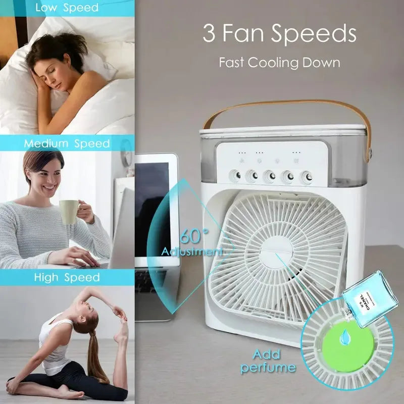 Summer Portable Cooling Fan  USB Electric Fan Air Cooler LED Night Light Water Mist Fun 3 In 1 Air Humidifier For Home